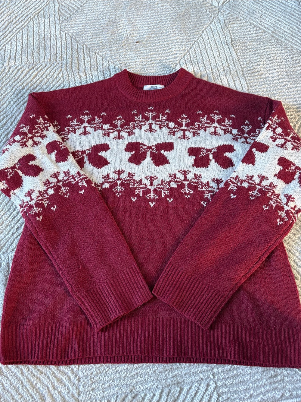 Ardene Burgundy and White Bow Crewneck Sweater